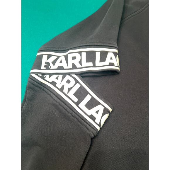 Black KARL LAGERFELD PARIS White Logo Sweater Dress Sz M Elbow cut outs - Picture 7 of 7